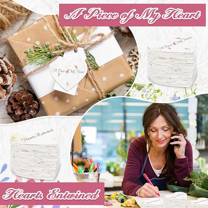 50 Pcs Funeral Memorial Seed Paper for Guests Plantable Wildflower Seeds Paper Recycled Sympathy Gifts for Loss of Father Mother Loved One Petals Tags for Guests, 2 Styles(Heart)