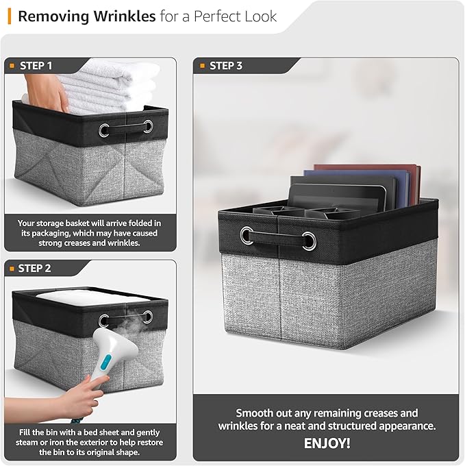 Sorbus Fabric Storage Bins for Shelves - 15 Inch Sturdy Collapsible Storage Bins with 2 Handles, Foldable Baskets for Organizing Home, Closets, Shelf, Toys, Clothes, Large Decorative Storage Baskets