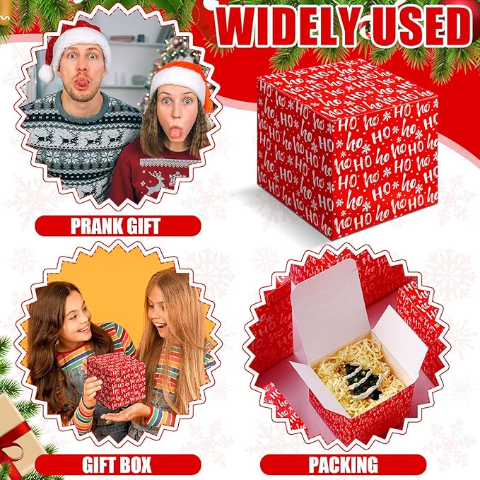 TecUnite 12 Pcs Christmas Prank Gift Box Nesting Gift Boxes Funny Prank Boxes for Xmas Birthday Wrapping, 1.9-6.3 Inch (Hohoho)