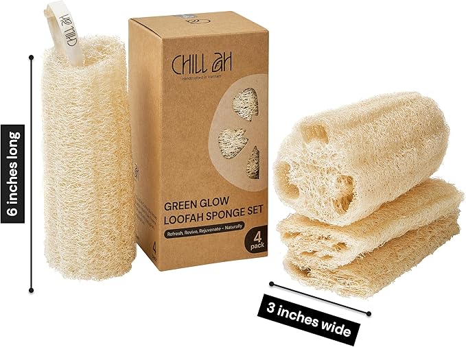 Chill Ah Green Glow Loofah Sponge Set β 100% Plant-Based, Dye-Free, Biodegradable, Scratch-Free, Handcrafted in Vietnam (2-Pack)