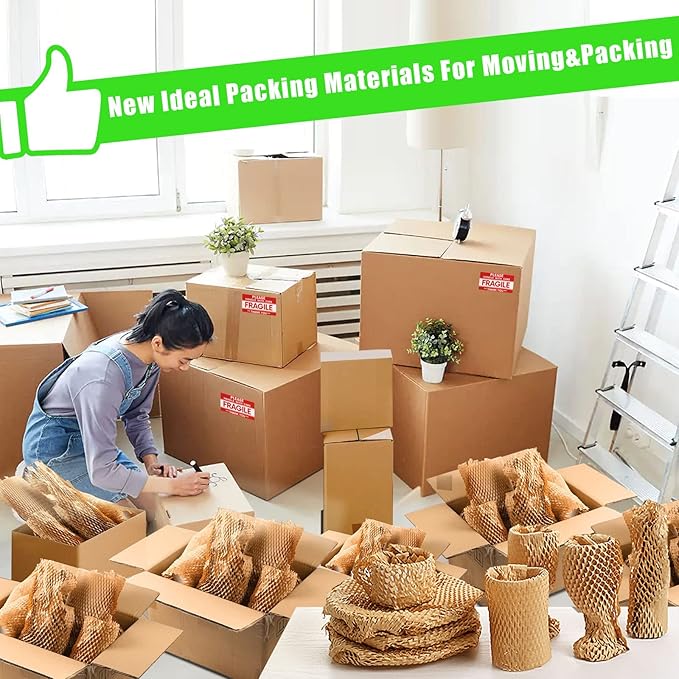 Packing Paper Sheets For Moving, MINHAO Honeycomb Packing Paper Sheets with 1.6X Stretchability for Shipping, Box Filler, Wrapping and Protecting Fragile Items Easy Use 4.74 Lbs (100 Sheets, 28"x15")