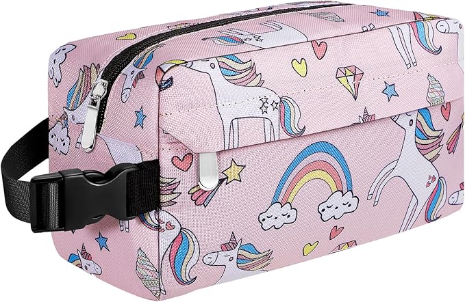 Small Insulated Snack Bag Lunch Box,Collapsible Reusable Small Lunch Bag with Snap Buckle Handle for Beach Travel Picnic,Pink Unicorn 5-Can(3L)