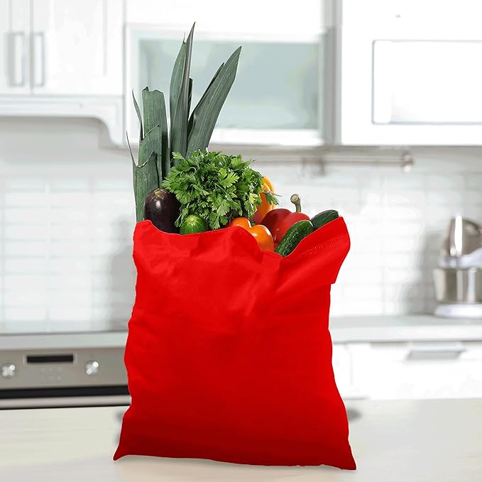 DISCOUNT PROMOS Cotton Canvas Tote Bags Set of 10, Bulk Pack - Reusable, Great for Shopping, Grocery, Beach, Picnic, Wedding Favors - Red