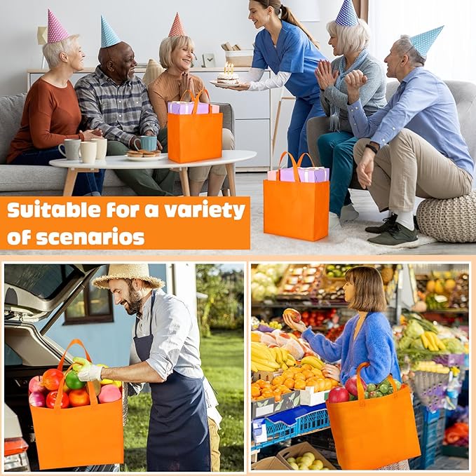 Windyun Reusable Grocery Bags Large Non Woven Shopping Bags with Handles Foldable Portable Tote Bulk, 12.6 x 11.8 x 6.3 Inch
