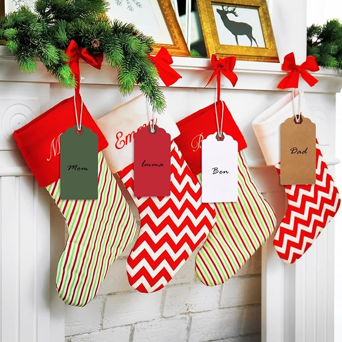 Outus 60 Pcs 4 3/4-in x 2 3/8-in Blank Large Paper Gift Tags with String and Reinforced Eyelet Wire Writable Price Tags Shipping Labels Inventory Labels (Christmas Colors)