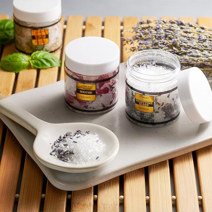 Bath Salts Christmas Gift Set with Lavender, Arabica Coffee, Mango, Sugar, Himalayan & Coconut, 6pc Bath Soaks, Relaxing Spa Salt with Essential Oils, Vitamin E, Jojoba Oil, Shea Butter, Fresh Herbs