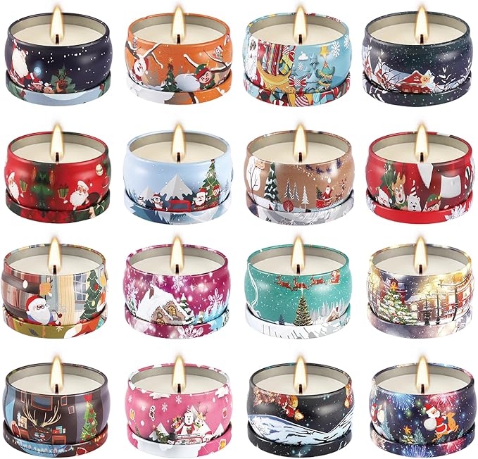 16Pack Christmas Scented Candles Gift- Aromatherapy Candle-Soy Wax-Long Lasting Burn time, Christmas Thanksgiving Gifts for Women,Home Decor
