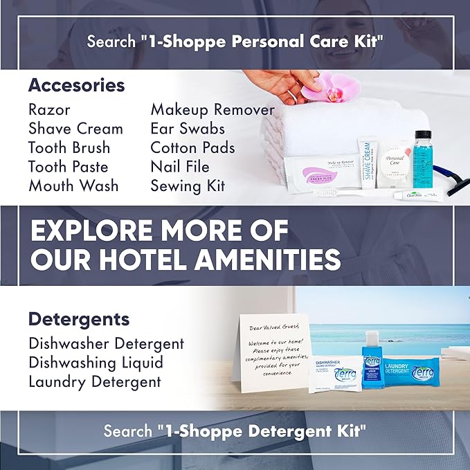 Eco Botanics Hotel Soaps & Toiletries Bulk Set | 1-Shoppe Amenities Kit | 0.85oz Shampoo & Conditioner, Body Wash, Lotion, 0.89oz Bar Soap | Travel Size | 150 Pieces