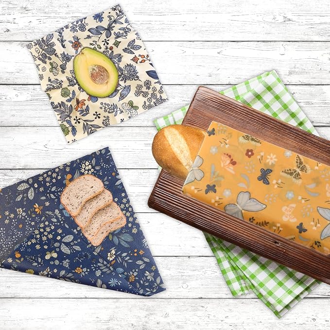 Reusable Beeswax Wrap - 9 Pack Beeswax Wraps for Food, Eco-Friendly Beeswax Food Wraps, with Mesh Grocery Bag & 2 Beeswax Bars, Reusable Food Storage Wrap Set, Sustainable Gifts