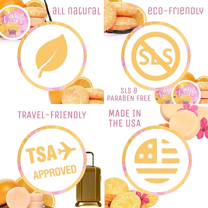 Sweet & Sassy 3 Shampoo Bars. Made in the USA. All Natural, Organic, SLS Free, Plastic Free, Safe for Color Treated Hair - Sun Kissed.