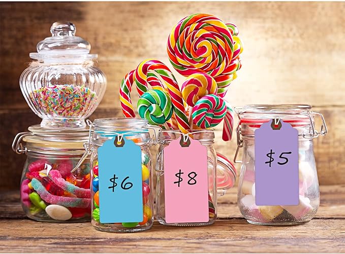 Outus 60 Pcs 4 3/4-in x 2 3/8-in Blank Large Paper Gift Tags with String and Reinforced Eyelet Wire Writable Price Tags Shipping Labels Inventory Labels(Macaron Color)