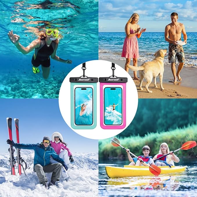 Hiearcool Waterproof Phone Pouch,Waterproof Phone Case for iPhone 17 16 15 14 13 Pro Max,IPX8 Phone Waterproof Pouch for Beach Cruise Ship Travel Essentials Green&Bright Red-2Pack