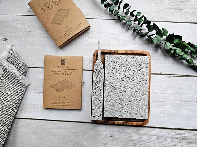Eco Sponge | Pop Up Plastic Free Sponge | 4 or 8 pk | Large Size 14x10x2cm | Pop Up Plastic Free | Biodegradable Compostable Natural Cellulose Surface Sponge | Long Lasting | Dish Sponge (8)