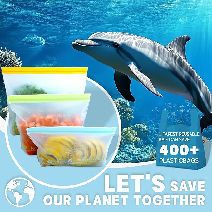26 Pack Reusable Food Storage Bags,Leakproof Freezer Bags BPA Free Stand Up Sandwich Bags for Lunch Salad Fruit Travel,Dishwasher Safe(10 Gallon,10 Sandwich,6 Snack)