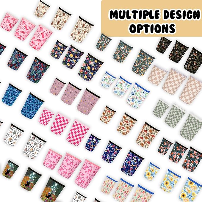 Reusable Insulated Neoprene Iced Coffee Cup Sleeve, Durable Drink Sleeve for Cold Beverages, Beverage Holder for Iced Coffee, Wavy Grid