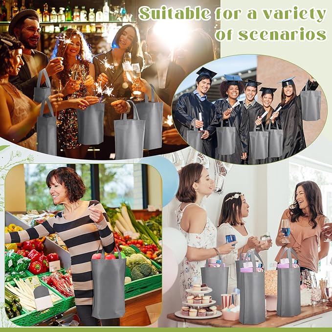 Windyun Reusable Grocery Bags Large Non Woven Shopping Bags with Handle Foldable Portable Tote Carryall Bulk 11.8x6x13.8 Inch