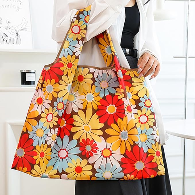 2 Piece Reusable Shopping Bags,foldable shopping bag,60-Pound Capacity,Machine Washable,One Large and One Small