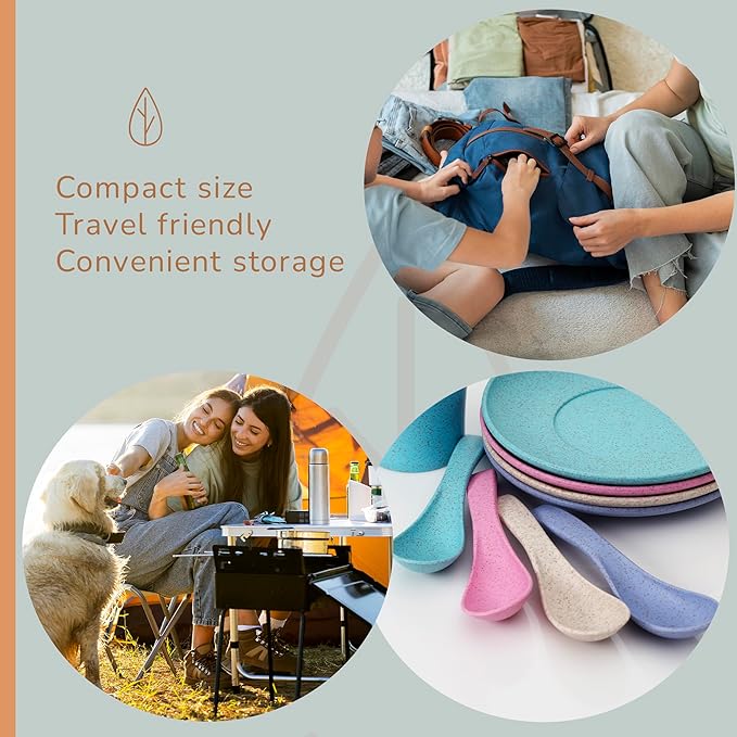 Wheat Straw Travel Spoon Set - 4 Spoons Camping Utensils - Portable Silverware for Lunch Box - Eco Friendly - Reusable Utensils