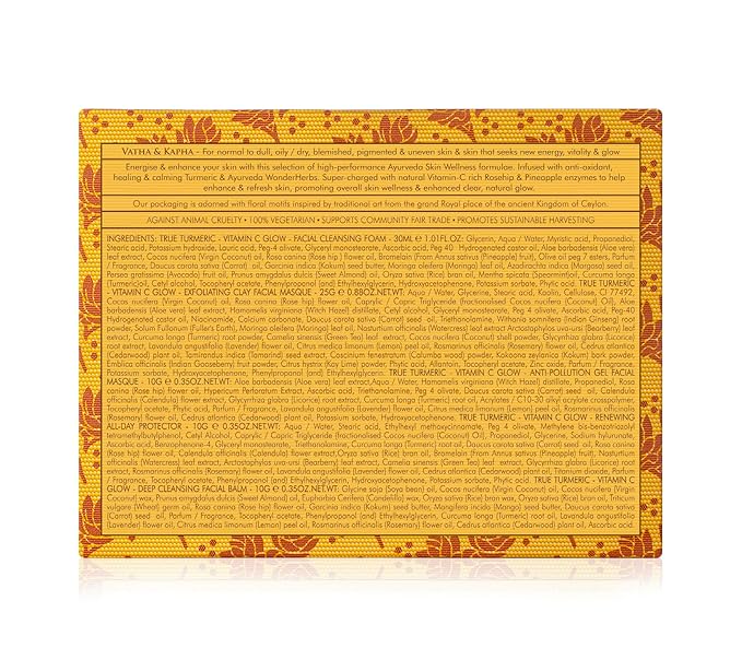 SPA CEYLON True Turmeric Skin Care Discovery Set | Travel Size Face Care Set | Organic Cleanser, Masque, Face Balm & Protector | For Oily Acne-Prone Skin