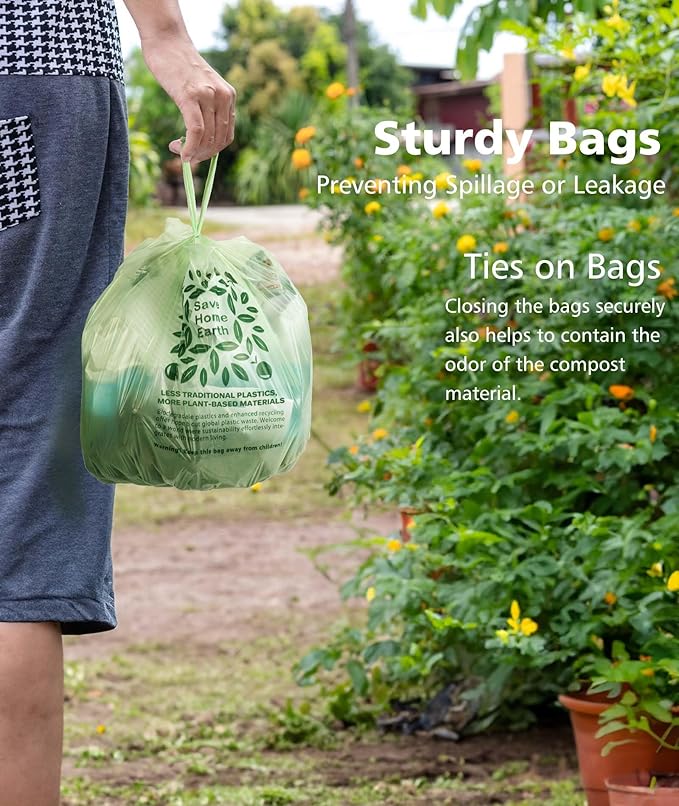 AYOTEE Small Compost Bags 2.6 Gallon with Handles, Small Compostable Trash Bags 100 Count Biodegradable Trash Can Liners/Thick 10 Liter Waste Basket Liners 2.6 Gallon for Compost Bin