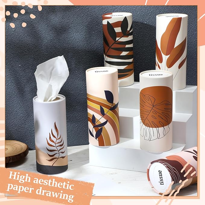Maxcheck 20 Pack Boho Car Tissues Cylinder with 3 Ply Facial Tissues, Travel Round Napkin Holders, Bulk Round Napkin Boxes for Car Paper Box Holder Paper Container Tubes for Home Bathroom Office