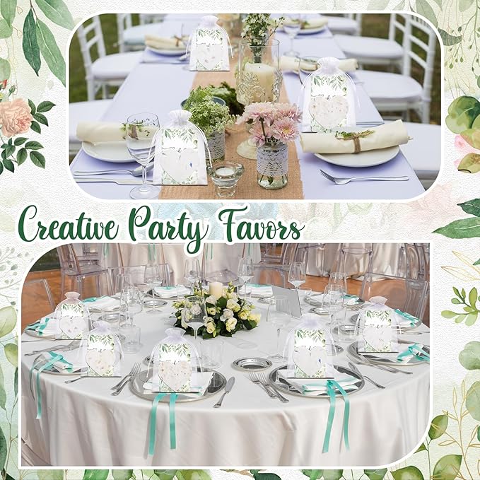 50 Sets Wedding Gifts for Guests Heart Shaped Seed Paper Baby Shower Seed Packet Party Favor Plantable Paper Thank You Cards and Organza Bags for Bridal Shower Party Favors(Leaves Style)