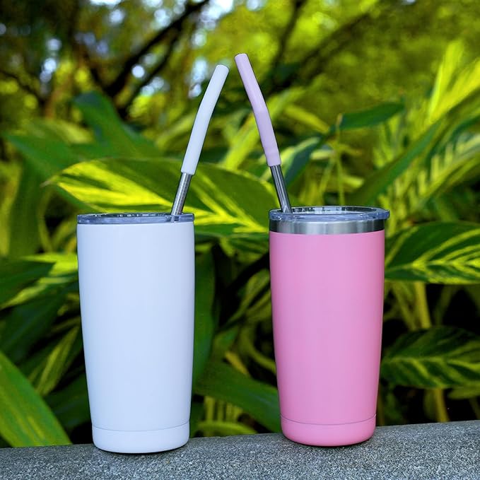 30 oz Stainless Metal Straws for 30 oz Stanley Tumbler, 6Pcs Reusable Straight Long Steel Straws with 12 Silicone Tips and 2 Straw Cleaning Brushes (6Color2, 30oz)