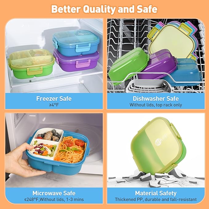 Bento Lunch Box for Kids & Adults, Purple Kids Lunch Box with Removable Compartments, Water Cup & Utensils, BPA-Free, Leak-Proof, Microwave/Dishwasher Safe
