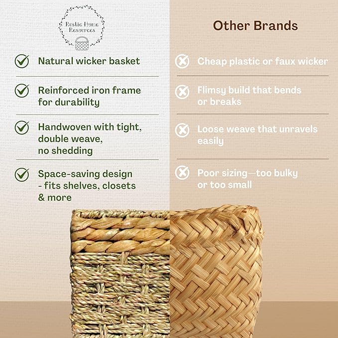 Small Wicker Baskets for Storage 2-Pack, Natural, Woven Baskets for Organizing Living Room, Pantry Baskets, Shelves, Wicker Basket Decorative - Small Size - 8x7x5.5 inches