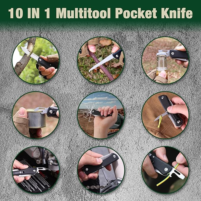 MOSSY OAK Multitool Pocket Knife – 10-in-1 Folding Pocket Knife Multitool with Stainless Steel Blade, Saw, Can Opener, Screwdrivers – EDC Tool for Camping, Hiking, Survival