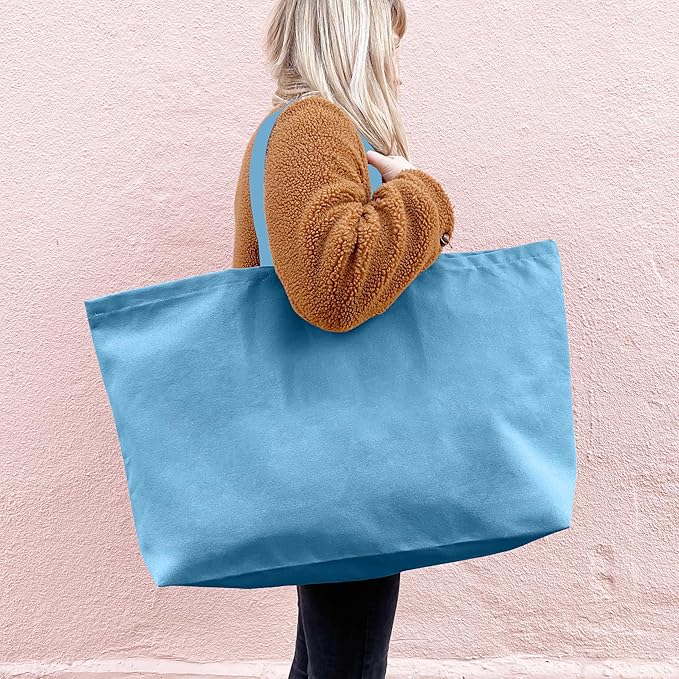 Large Canvas Tote Bag-Extra Big Shopping Beach Totes Bags Reusable Largest Grocery Plain Solid Bag 28"x8"x16"