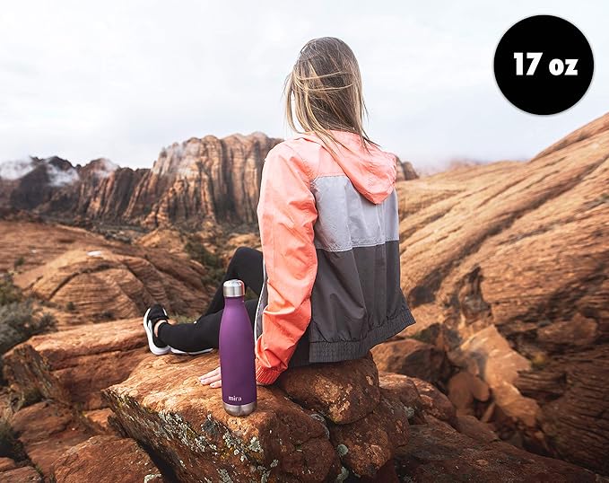 MIRA 2 Pack 17 oz Insulated Water Bottle - Stainless Steel Cola Shape Thermo - Double Wall Hot & Cold Flask (24Hr Cold/12Hr Hot) - Matte Blue