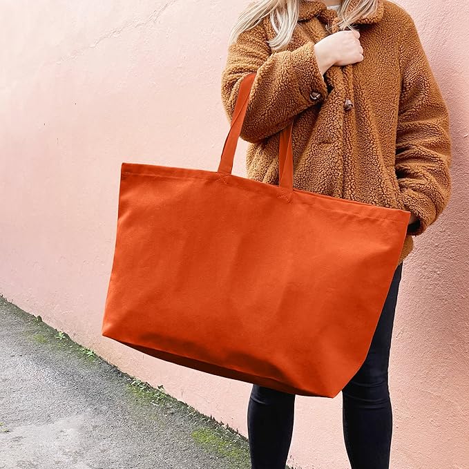 Large Canvas Tote Bag-Extra Big Shopping Beach Totes Bags Reusable Largest Grocery Plain Solid Bag 28"x8"x16"