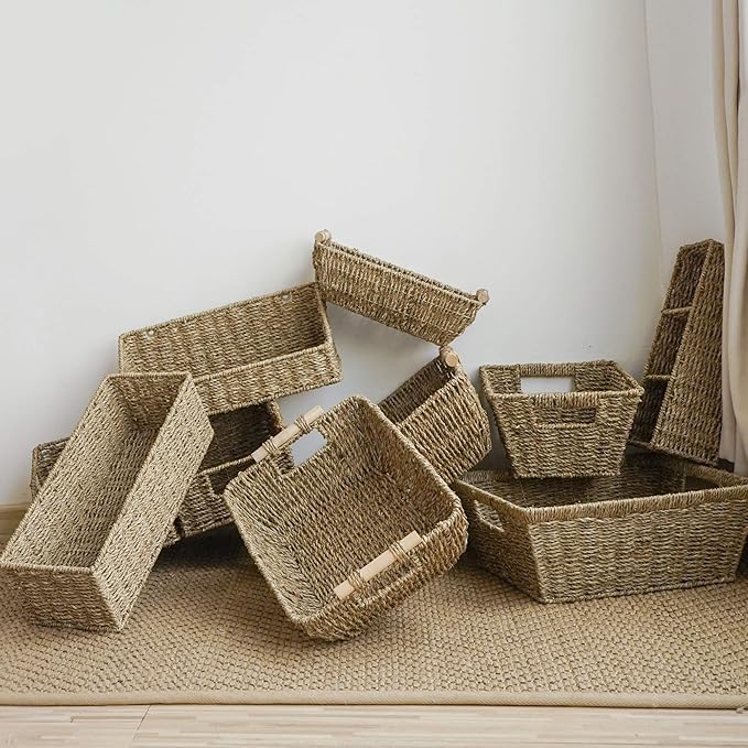 StorageWorks Toilet Tank Basket for Bathroom, Seagrass Storage Baskets for Toilet Tank Top, 2-Pack