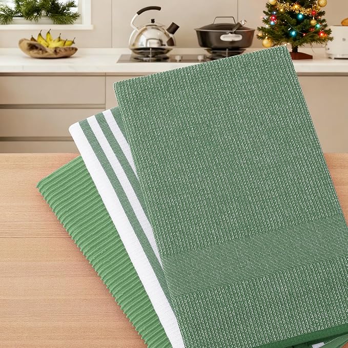 Homaxy Premium Kitchen Towels(18”x 28”, 6 Pack), Large Cotton 380 GSM Kitchen Hand Towels, Soft and Absorbent Terry Dish Towels, Multipurpose Tea Towel Set with Hanging Loop, Grass Green
