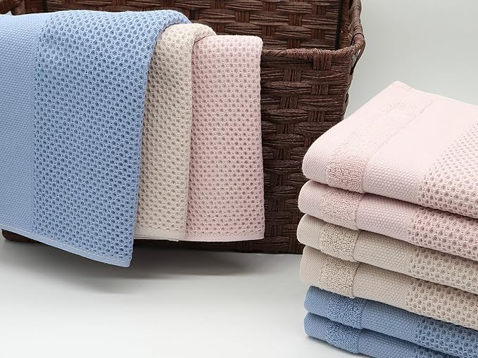 Mia'sDream Dish Cloths Waffle Weave Cotton Kitchen Towel, Soft and Absorbent, 12x12, 6 Pack (Multi Color)