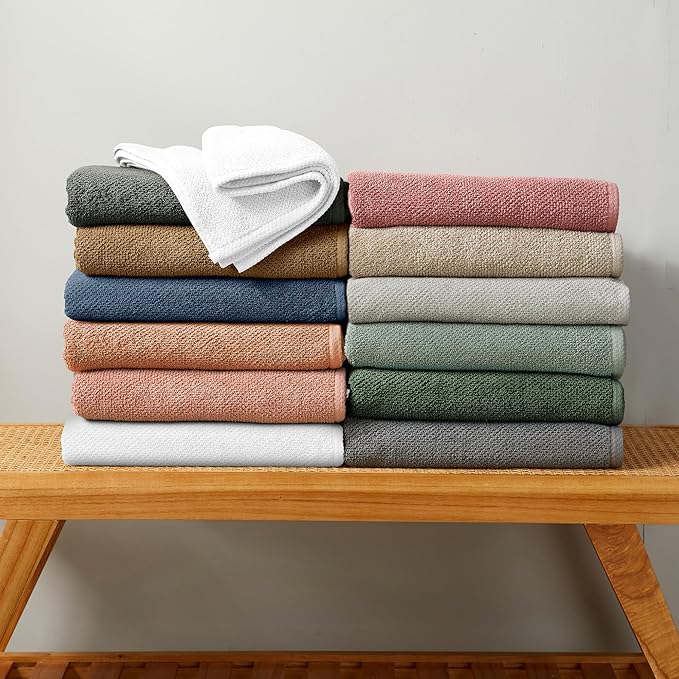 Great Bay Home Green Washcloth Set – 100% Cotton 12-Pack 13"x13", Absorbent & Quick-Drying, Soft & Durable