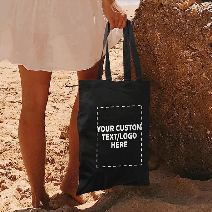 DISCOUNT PROMOS Custom Cotton Canvas Tote Bags Set of 100, Personalized Bulk Pack - Reusable, Great for Shopping, Grocery, Beach, Picnic, Wedding Favors - Black