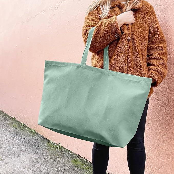 Large Canvas Tote Bag-Extra Big Shopping Beach Totes Bags Reusable Largest Grocery Plain Solid Bag 28"x8"x16"