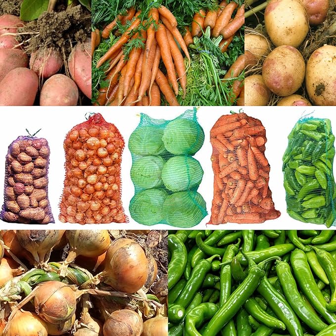 300 Pack 20'' x 14'' Mesh Onion Bags, Reusable Drawstring Fresh Produce Storage Bags for Onions, Vegetables, Potatoes, Citrus, Crawfish Firewood