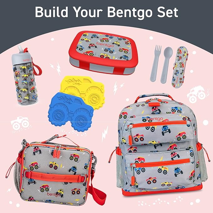 Bentgo Kids Water Bottle - Leak-Proof, Durable Tritan, BPA-Free 15 oz. Cup for Kids/Toddlers Ages 3+, Safe Sip Spout, Carrying Handle, & Dishwasher Safe for School, Sports, Daycare & Camp (Trucks)