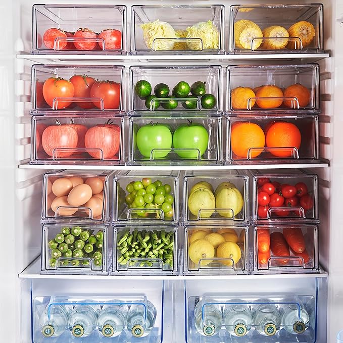 PeJeyiee 6 Pack Stackable Pull-Out Storage Drawers,Plastic Clear Organizer Bins with Handles,Easily Clean for Craft, and Toy Organization,Kitchen Undersink,Cabinet,Fridge,Closet,Pantry,Office,Bathroom