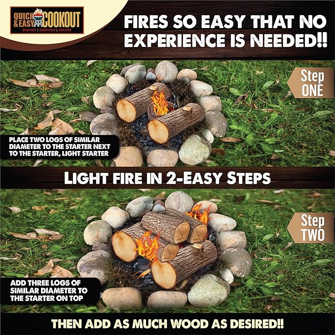 Get a Fully Lit Fire in As Little As 6 Minutes with No Kindling! Lights Wet/Frozen Wood | Plant-Based Fuels Only, Ideal for Cooking. One Starter Per Fire. (12, The Bonfire)