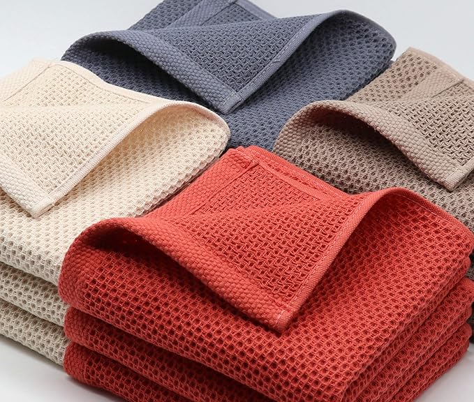 Mia'sDream Natural Cotton Tidy Dish Cloths Rags, Waffle Weave Towels, Soft and Absorbent Kitchen Hand Towel Washcloths, 12x12 inch 6 Pack (Dark Gray)