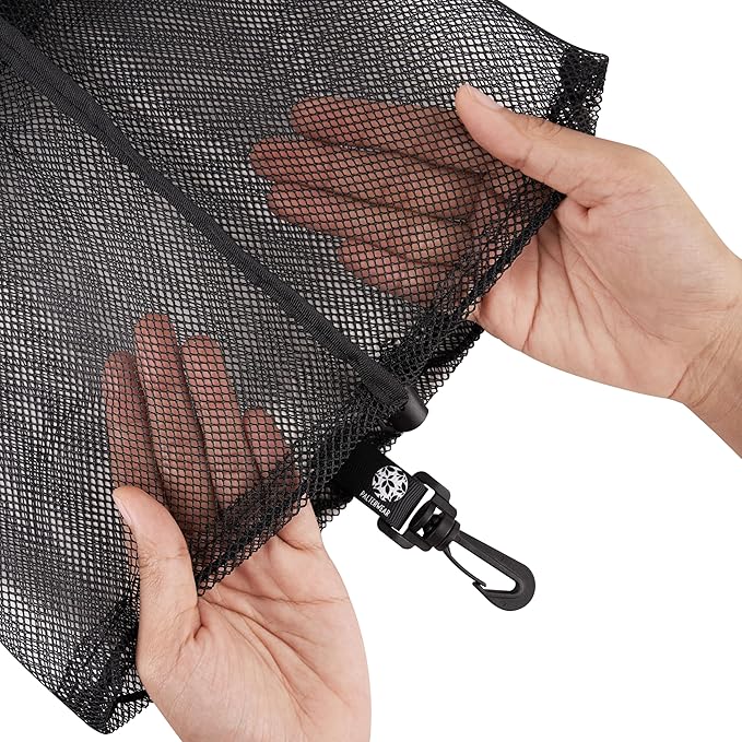 PALTERWEAR Mesh Drawstring Bag With Clip and Toggle Closure - For Snorkeling, Foraging, Sports - Multi-Use Set of 4 (Black, 8 x 11 inch)