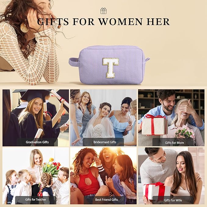 YOOLIFE Valentines Day Gifts - Valentines Day Gifts for Her, 20th 30th 40th 50th 60th Birthday Gifts for Women, Personalized Gifts for Wife Girlfriend Mom Best Teacher Sister, Initial Makeup Bag A