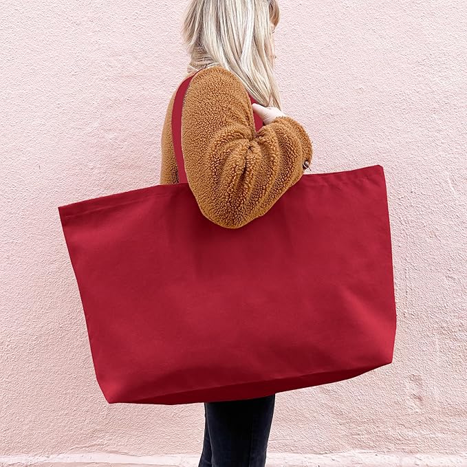 Large Canvas Tote Bag-Extra Big Shopping Beach Totes Bags Reusable Largest Grocery Plain Solid Bag 28"x8"x16"