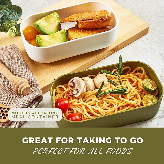 Responsible Products Leak Resistant Bento Box with Tableware for Adult - Teens, Insulated Lunch Box for Women - Men - Girls - Boys, BPA Free, Dishwasher Safe, Microwave Safe, Freezer Safe, 46 oz