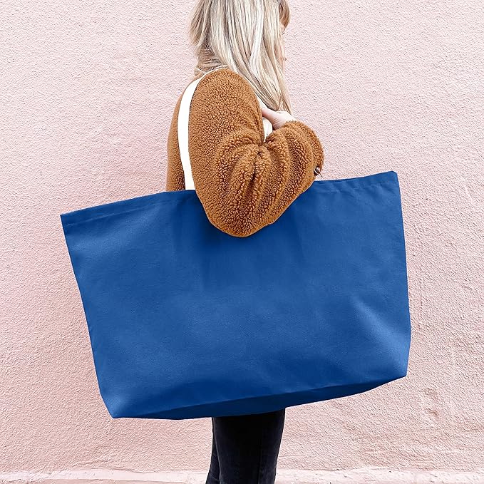 Large Canvas Tote Bag-Extra Big Shopping Beach Totes Bags Reusable Largest Grocery Plain Solid Bag 28"x8"x16"