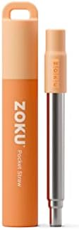 Zoku Reusable Metal Straw with Case, Collapsible Travel Straw - Orange by ZOKU